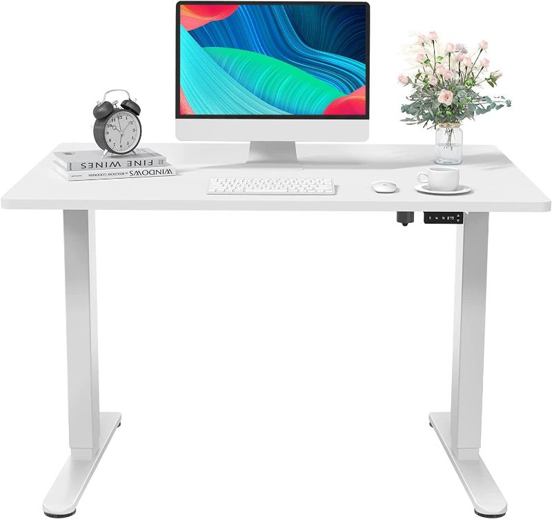 Photo 1 of Joy Seeker Electric Standing Desk, Whole Piece 48 X 24 Inches Adjustable Height Desk, Modern Sit Stand Up Desk with Memory Controller, Ergonomic Rising Desk for Home Office Workstation, White, CHIPPED, SCRATCHES
