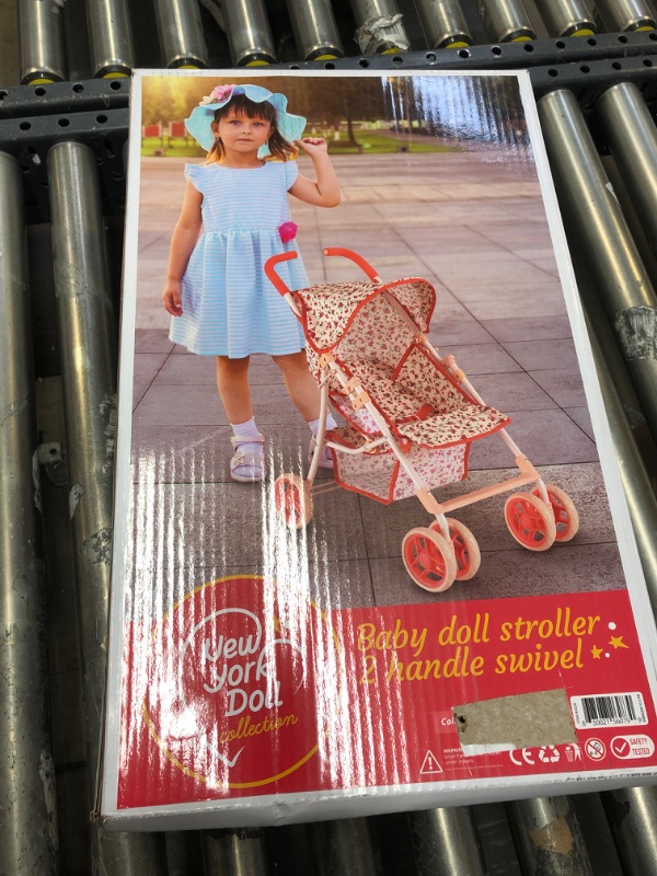 Photo 2 of Baby Doll Stroller for Toddler Girls & Big Kids up to 8 Years Old | 28” Baby Stroller for Dolls, Toy Baby Stroller with Cute Coral Floral Print, Mesh Storage Basket, Canopy, Handle Grips, Rubber Tires