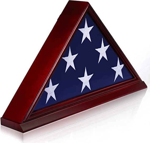 Photo 1 of ANLEY Solid Wood Memorial Flag Display Case with Base - Real Glass Front - Wall Mounted Burial Flag Frame - American Veteran USA 5' x9.5' Folded Flags Shadow Box
