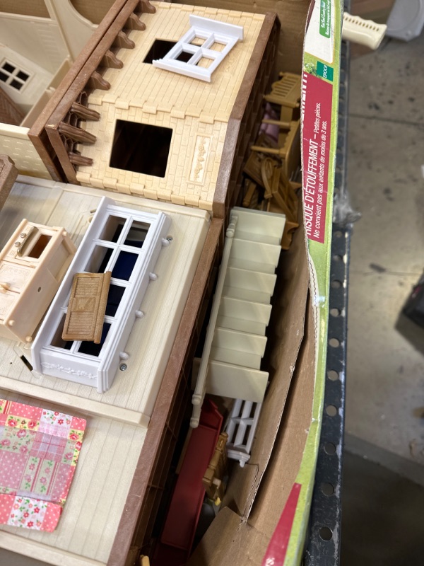 Photo 3 of Calico Critters Red Roof Grand Mansion Gift Set, Dollhouse Playset with 3 Figures, Furniture, Vehicle and Accessories-------items are very loose inside box, possibility some items are mixing 