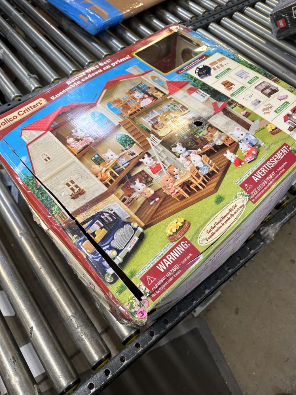 Photo 4 of Calico Critters Red Roof Grand Mansion Gift Set, Dollhouse Playset with 3 Figures, Furniture, Vehicle and Accessories-------items are very loose inside box, possibility some items are mixing 