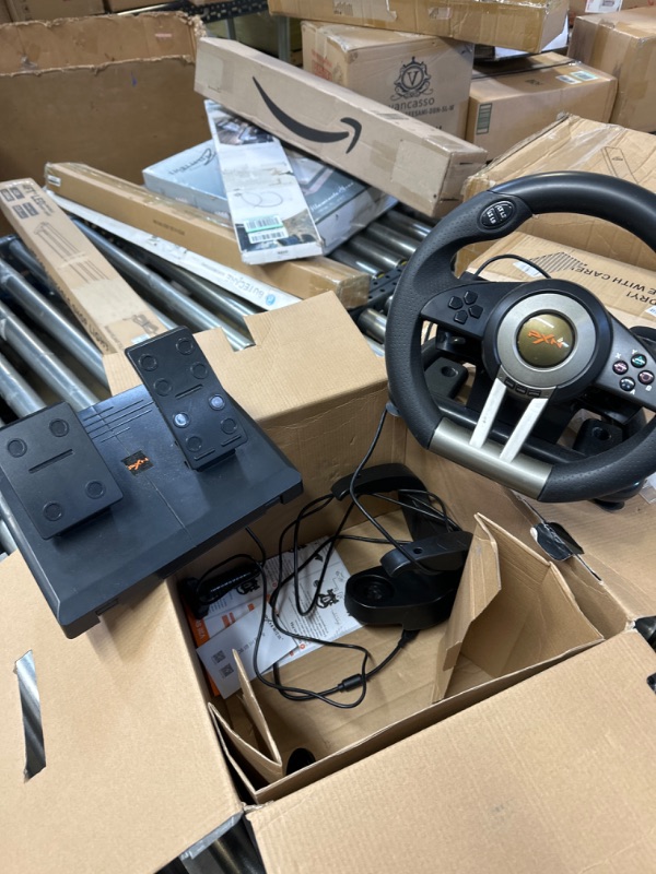Photo 2 of Game Racing Wheel, PXN-V3II 180° Competition Racing Steering Wheel with Universal USB Port and with Pedal, Suitable for PC, PS3, PS4, Xbox One, Xbox Series S&X, Nintendo Switch - Black------item is dirty due to usage 