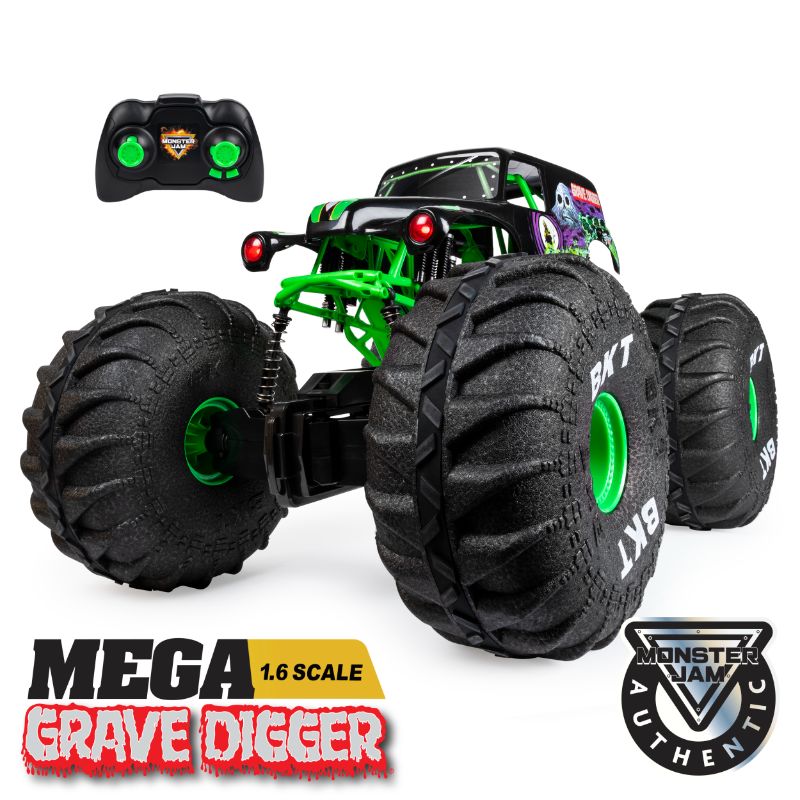 Photo 1 of Monster Jam Official Mega Grave Digger All-Terrain Remote Control Monster Truck with Lights 1: 6 Scale Kids Toys for Boys (BACK TIRE IS BROKEN)
