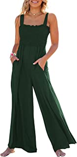 Photo 1 of Caracilia Womens Casual Loose Sleeveless Tank Jumpsuits Square Collar Smocked Wide Leg Jumpsuit Rompers with Pockets XL
