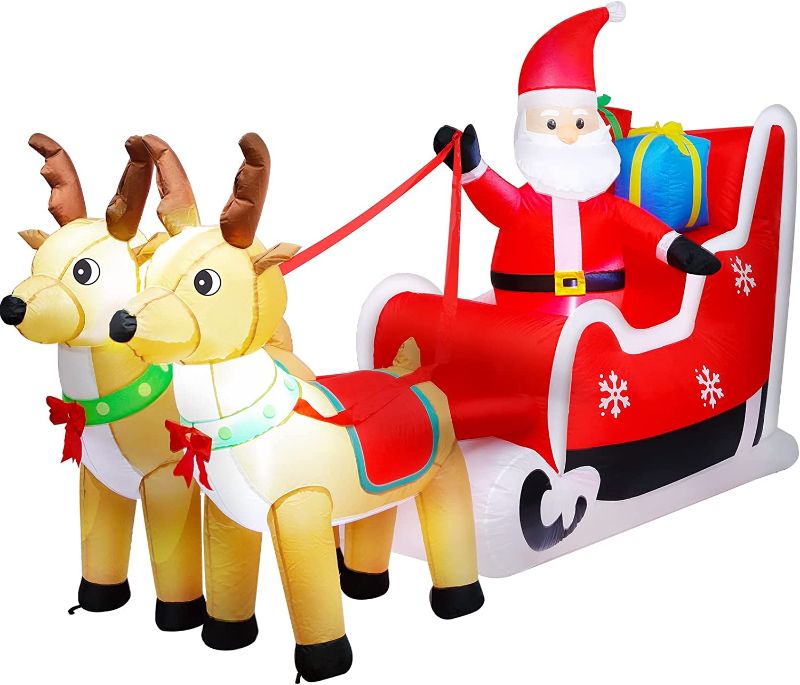Photo 1 of ASTEROUTDOOR 8ft Christmas Inflatable Decorations Outdoor Claus on Sleigh with Two Blow Up Built-in LED Indoor Yard Decor Lighted for Holiday Season, Quick Air Blown, 8 Feet Long, Santa w/Reindeer ( USED ITEM )
