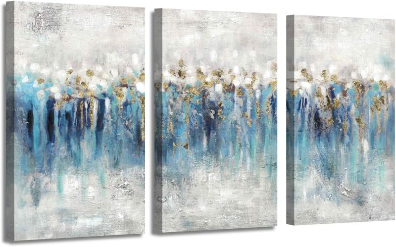 Photo 1 of ARTISTIC PATH Canvas Wall Art Abstract Painting: Hand Painted Heavy Textured Blue & Gray with Gold Foils Embellishment Picture Artwork for Living Room ( Overall 48" W x 26" H, Multi-Style )
