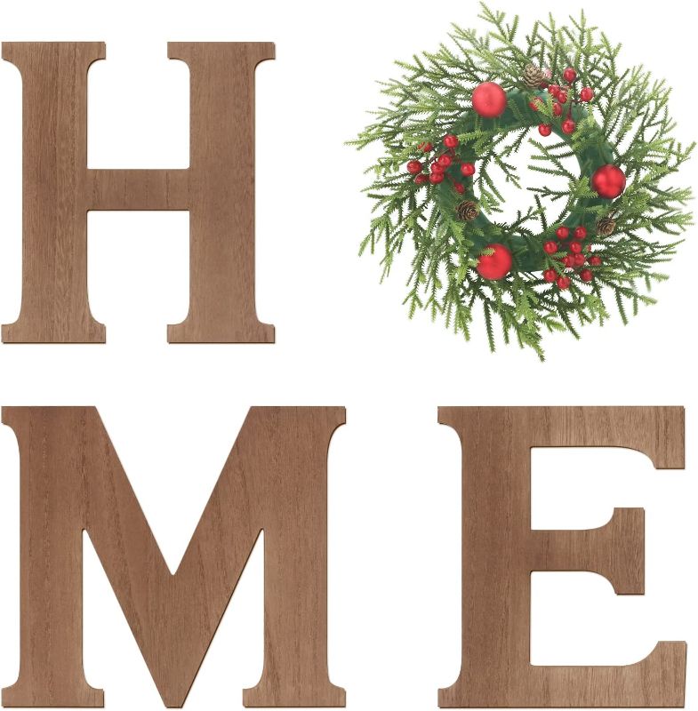 Photo 1 of SY Super Bang Home Sign Christmas Decorations, Wood Rustic Arcitifial Wreath Wall Hanging Decorations, for Home Porch Office Entryway Housewarming Indoor Holiday Decor - Gift.
