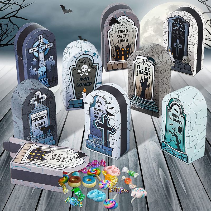 Photo 1 of 24 Pack Halloween Treat Boxes Tombstones Candy Box Gravestone Party Favor Box Halloween Centerpieces Coffin Box Halloween Miniatures Halloween Goodie Bags for Halloween Tiered Tray Tables Decor
FACTORY SEALED