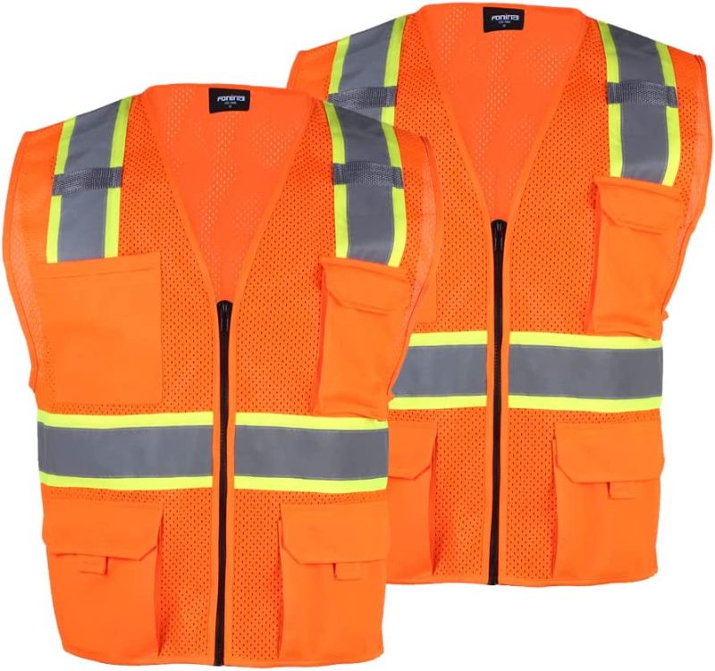 Photo 1 of FONIRRA 2pcs Hi Vis Safety Mesh Vest for Men ANSI Class 2 High Visibility Reflective Work Vest with Pockets and Zipper(Orange,2XL)
