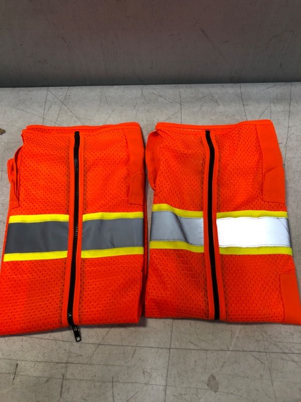 Photo 2 of FONIRRA 2pcs Hi Vis Safety Mesh Vest for Men ANSI Class 2 High Visibility Reflective Work Vest with Pockets and Zipper(Orange,2XL)
