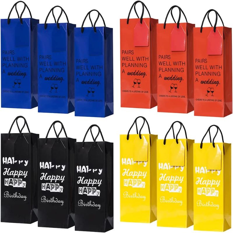 Photo 1 of 12 Pack Sturdy Wine Gift Bag for Wine Bottles Gifts With Tag Which Celebrate Birthday Wedding,Wine Gift Bags with Reinforcement Drawstrings Foldable Cover for Congratulations Party Baby Shower Wedding Birthday Decoration
