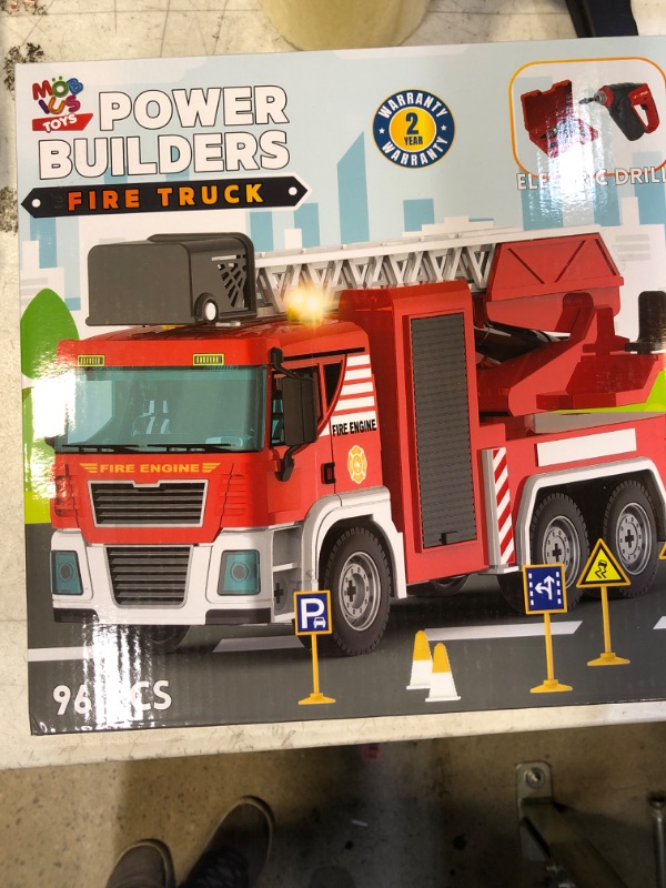 Photo 3 of Building Fire Truck Toys - 95 Pcs DIY Assembly Fire Truck STEM Toy with Drill, Push & Go Friction Power Lights & Sounds for Kids- Take Apart Vehicle Fire Trucks for Boys Ages 4 5 6 7 8 Years Old
