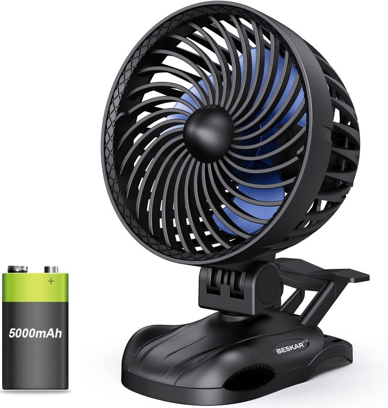 Photo 1 of BESKAR 6 inch Clip on Fan - 5000mAh Battery Rechargeable with CVT Speeds and Strong Airflow, Head Adjustable, Small Desk Fan Personal Quiet Fan for Office Stroller Outdoor
FACTORY SEALED