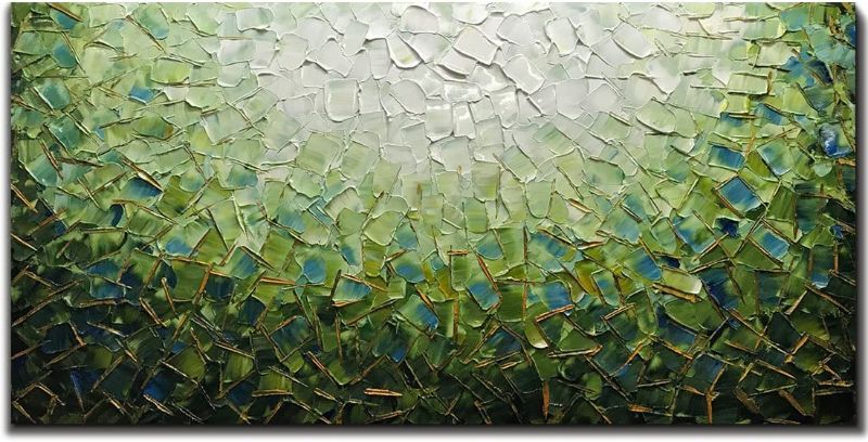 Photo 1 of Yotree Paintings, 24x48 Inch Paintings Oil Hand Painting 3D Hand-Painted On Canvas Abstract Artwork Art Wood Inside Framed Hanging Wall Decoration Green Teal Abstract Painting
