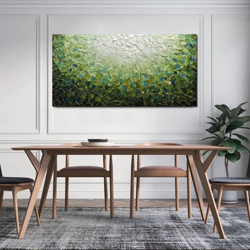Photo 4 of Yotree Paintings, 24x48 Inch Paintings Oil Hand Painting 3D Hand-Painted On Canvas Abstract Artwork Art Wood Inside Framed Hanging Wall Decoration Green Teal Abstract Painting
