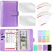 Photo 1 of A6 PU Leather Budget Binder System with Cash Envelopes for Budgeting, Money Saving Binder Organizer for Cash with Zipper Pockets and Budget Sheets (Purple)
