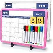 Photo 1 of 2Pack Kids White Board Calendar Desktop with Adjustable Stand, 8Markers, 2Erasers, 2-Sided Magnetic Small Dry Erase Board Tabletop Easel for Home Office, White&Pink Frame, 10x14"
