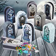 Photo 1 of 24 Pack Halloween Treat Boxes Tombstones Candy Box Gravestone Party Favor Box Halloween Centerpieces Coffin Box Halloween Miniatures Halloween Goodie Bags for Halloween Tiered Tray Tables Decor
