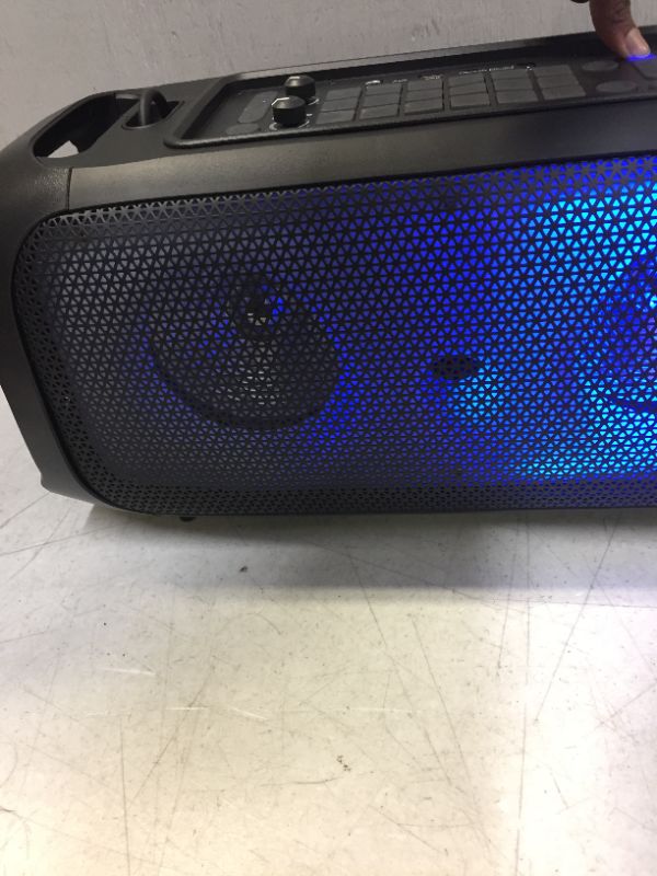 Photo 2 of Pyle Wireless BT Portable Boombox Speaker - 600W Rechargeable Speaker, Portable Barrel Loud Stereo System - DJ Sound Effects, Flashing LED, FM/Aux/MP3/USB/SD/1/4 in, Includes Microphone PPHP265DJB (UNABLE TO TEST, NOT ENOUGH BATTERY)
