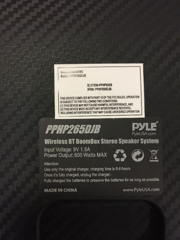 Photo 3 of Pyle Wireless BT Portable Boombox Speaker - 600W Rechargeable Speaker, Portable Barrel Loud Stereo System - DJ Sound Effects, Flashing LED, FM/Aux/MP3/USB/SD/1/4 in, Includes Microphone PPHP265DJB (UNABLE TO TEST, NOT ENOUGH BATTERY)
