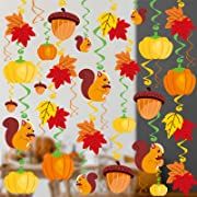Photo 1 of 36PCS Thanksgiving Decorations Indoor, Thanksgiving Decorations Clearance for Ceiling, Office, Hanging Swirls with Cutouts, Pumpkin, Maple Leaves for Autumn Fall Party
