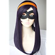 Photo 1 of Black Purple Straight wig with orange headband, Elastigirl cosplay wig from The incredibles cosplay wig with Juice headband and mask synthetic Halloween wig for women the incredibles cosplay (Black &Purple)
