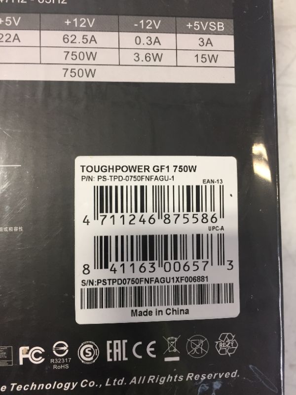 Photo 1 of Thermaltake Toughpower GF1 750W 80+ Gold SLI/ CrossFire Ready Ultra Quiet 140mm Hydraulic Bearing Smart Zero Fan Full Modular Power Supply 10 Year Warranty PS-TPD-0750FNFAGU-1 Black 750W GF1