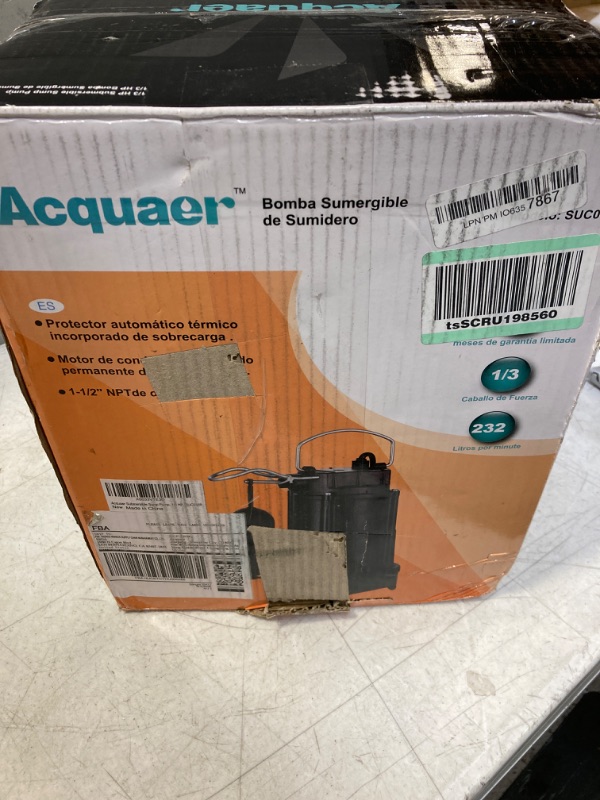 Photo 1 of Acquaer 1/3 HP Submersible Sewage/Effluent Pump,3680 GPH Cast Iron Sump Pump with Automatic Integrated Snap-action Float Switch for Septic Tank ,Basement,Flooding Area

