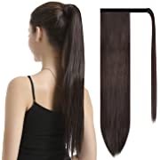 Photo 1 of BARSDAR 24 inch Ponytail Extension Long Straight Wrap Around Clip in Synthetic Fiber Hair for Women - Dark Brown
