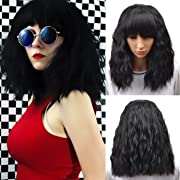 Photo 1 of BERON Short Wavy Black Wig with Bangs Womens Curly Bob Hair Wigs Heat Resistant Synthetic Wig Daily Party Cosplay Use
