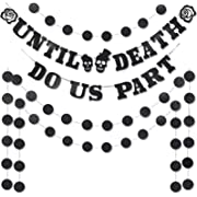 Photo 1 of 4 Pieces Halloween Black Glitter Till Death Do Us Part Banner and Black Glitter Circle Dots Garland Banner Decor Halloween Wedding Party Decoration for Bachelorette Engagement Bridal Party Supplies
