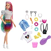 Photo 1 of Barbie Leopard Rainbow Hair Doll (Blonde) with Color-Change Hair Feature, 16 Hair & Fashion Play Accessories Including Scrunchies, Brush, Fashion Tops, Cat Ears, Cat Purse & More
