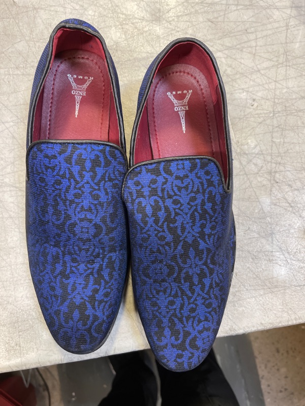 Photo 2 of ARK1 Men's Vintage Satin Silky Floral Fashion Dress Loafer Slip On Tuxedo Formal Dress Shoes Designer 8.5 Blue