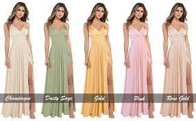 Photo 1 of Miao Duo Women's V Neck Satin Bridesmaid Dresses with Slit Spaghetti Straps Formal Prom Gowns with Pockets MDPM96 (Champagne). Large
