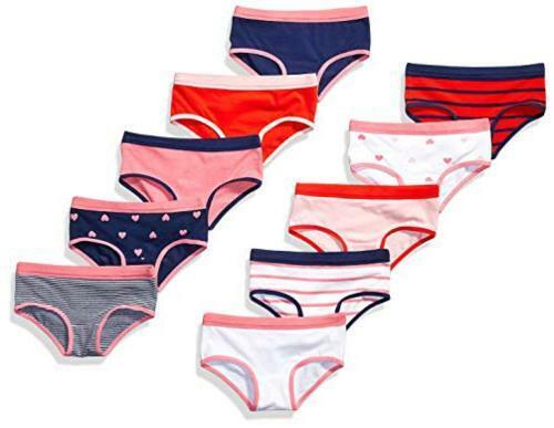 Photo 1 of Amazon Essentials Girl's 10-Pack Hipster Underwear, Assorted Hearts, Size M 
