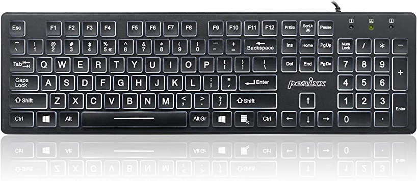 Photo 1 of Perixx PERIBOARD-324 Wired Backlit USB Keyboard, Big Print Letter with White Illuminated LED, US English Layout
