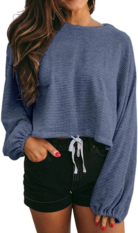 Photo 1 of GAMISOTE Women's Waffle Knit Long Sleeve Tops Oversized Plain Crop Pullover Sweaters
, SIZE XXL