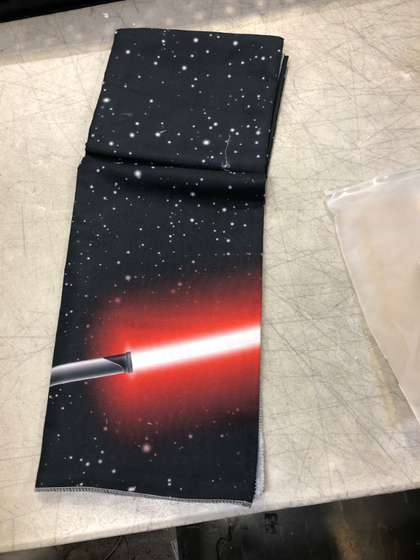 Photo 2 of Allenjoy 68x45inch Durable Fabric Galaxy Birthday Backdrop Star Black Sky Universe Photography Background Kids Boy Party Supplies Blue and Red Lightsaber Decoration War Theme Banner Photo Gift Idea
