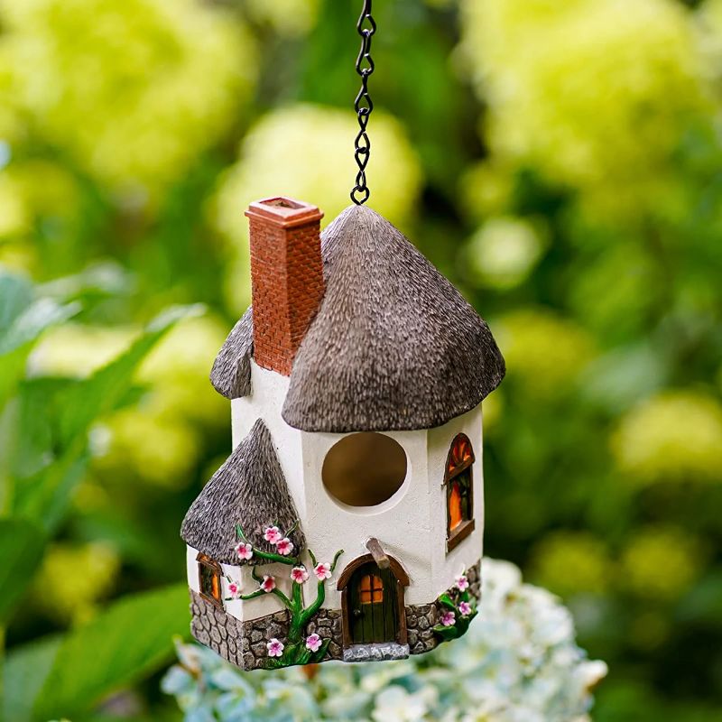 Photo 1 of ALOAK Outdoor Hanging Resin Bird House, Vintage Coutry House Style Birdhouse for Small Wild Birds, Gifts for Bird Lovers…

