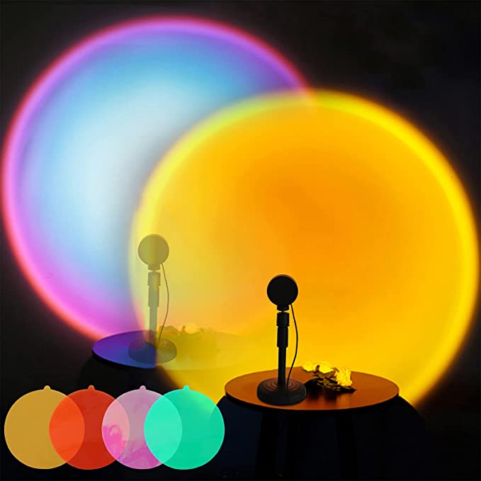 Photo 1 of Sunset Light, Sunset Lamp,DLPIN Sun Lamp 4 Color Changing Night Light 360 Degree Height Adjustable Bracket for Self-Media Light Romantic Wedding Birthday Party Restaurant Photo Background Gifts
