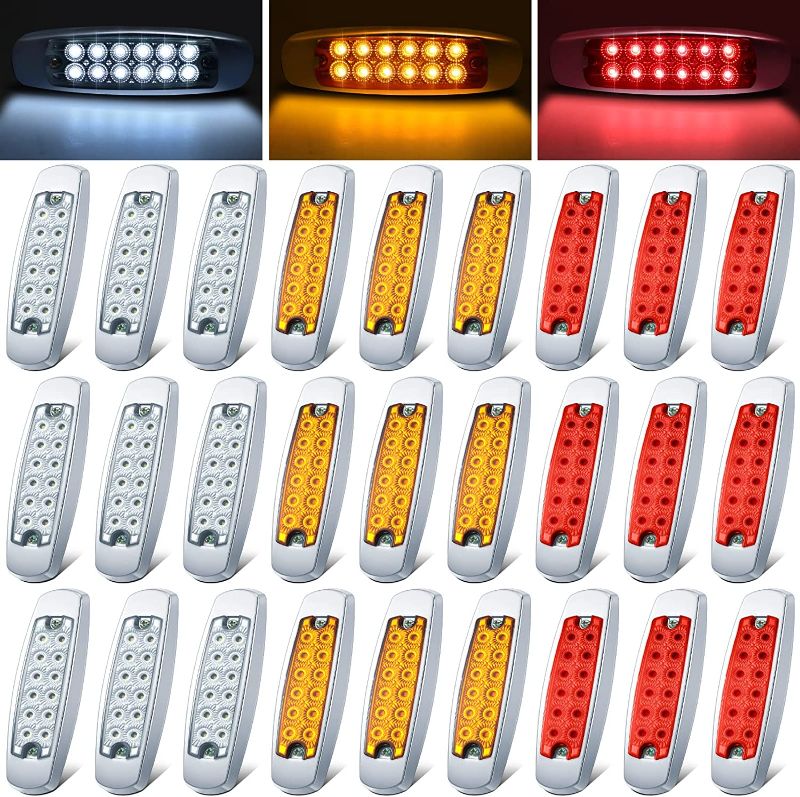 Photo 1 of 30 Pcs Side Marker Lights 12V DC 6.4 Inch LED Side Marker Clearance Lamp Heavy Truck Lighting 12 Diodes Trailer Truck ATV SUV Surface Mount Waterproof BB12 10 Amber 10 Red 10 White
