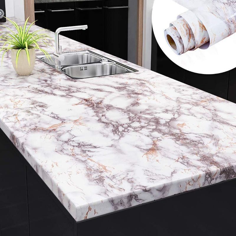 Photo 1 of Yenhome Grey Marble Contact Paper for Cabinets Glossy Marble Wallpaper Peel and Stick Countertop Wrap Waterproof Marble Peel and Stick Wallpaper Decorative Bathroom Counter Top Covers 17.7"x118"
