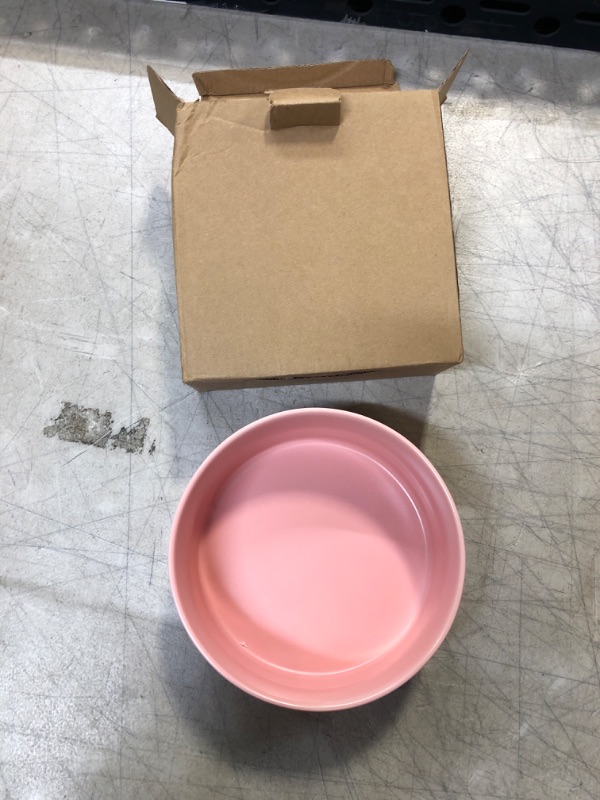 Photo 2 of 29oz Ceramic Dog Bowl, Cat Bowl for Food and Water Round-Shaped Comfortable Cat Food Bowl with Non-Slip Stand, Elevated Raised Dog Bowls and Cat Bowls for Eating and Drinking(Pink) ** STAND NOT INCLUDED ; SLIGHTLY USED BUT LOOKS GOOD AS NEW 
