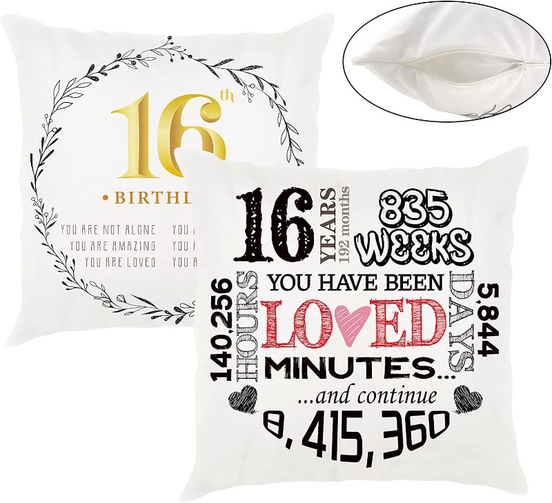 Photo 1 of 16th Birthday Gifts for Girls,Throw Pillow 16th Birthday Decorations for Girls Boys Party Favors Supplies, Happy Birthday Gift for Your Best Friends, Sisters, Unique Gift Ideas for 16 Years Old Girls
