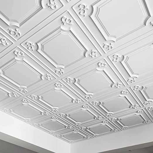 Photo 1 of Art3d Drop Ceiling Tiles 24x24 in White (12-Pack, 48 Sq.ft), Wainscoting Panels Glue Up 2x2





