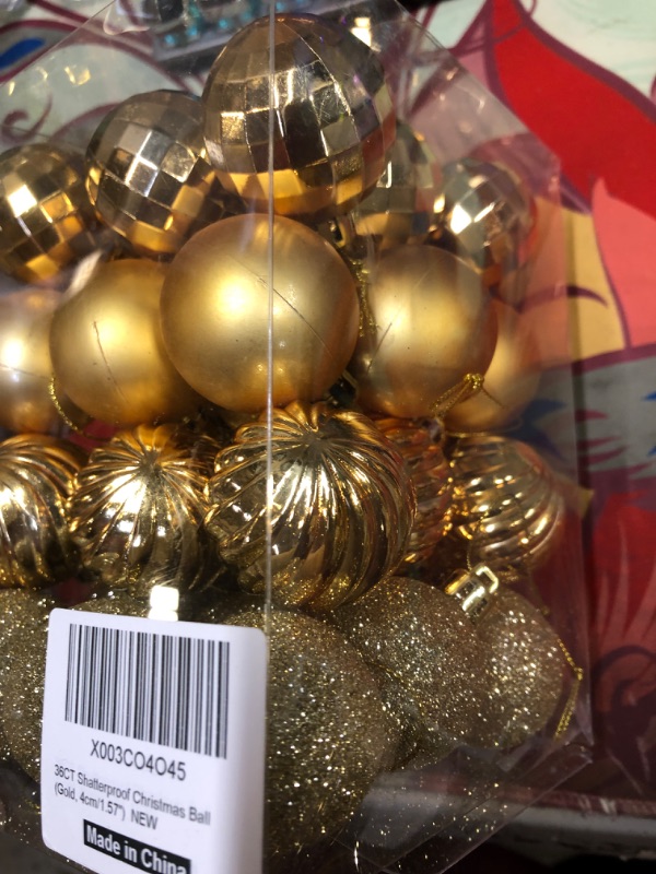 Photo 4 of 40mm/1.57" Gold Christmas Balls 36pcs Christmas Tree Ornaments Set for Xmas Tree Holiday Party Wreath Garland Decoration Ornaments  --- FACTORY SEALED --
