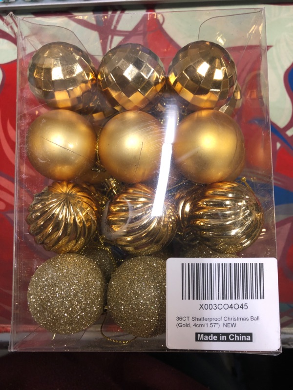 Photo 2 of 40mm/1.57" Gold Christmas Balls 36pcs Christmas Tree Ornaments Set for Xmas Tree Holiday Party Wreath Garland Decoration Ornaments  --- FACTORY SEALED --
