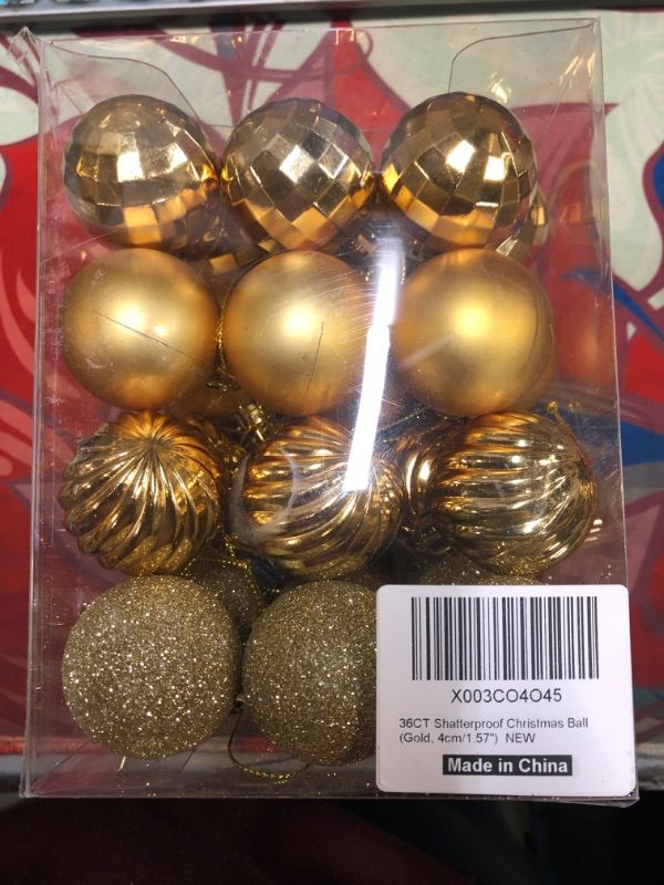 Photo 3 of 40mm/1.57" Gold Christmas Balls 36pcs Christmas Tree Ornaments Set for Xmas Tree Holiday Party Wreath Garland Decoration Ornaments  --- FACTORY SEALED --
