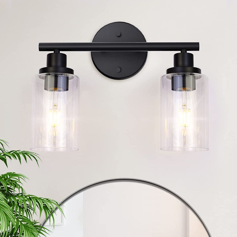 Photo 1 of Bathroom Vanity Light,2 Light Black Bathroom Light Fixtures,Vanity Lights for Bathroom,Modern Wall Sconces with Clear Glass Shade,Bathroom Lamp,for Bathroom Vanity Bedroom Farmhouse Living Room
, FACTORY SEALED