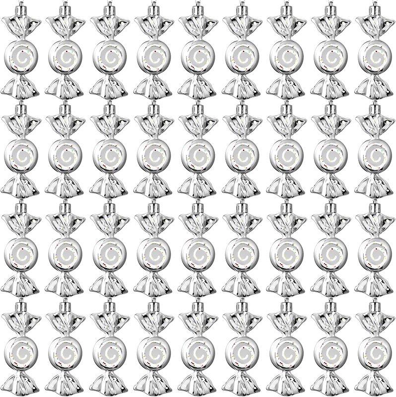 Photo 1 of 36 Pcs Christmas Candy Ornaments Bulk Glitter Candy Cane Hanging Ornaments Plastic Christmas Peppermint Candy Ornaments Christmas Tree Decoration for Xmas Holiday Party Decor (Silver)
